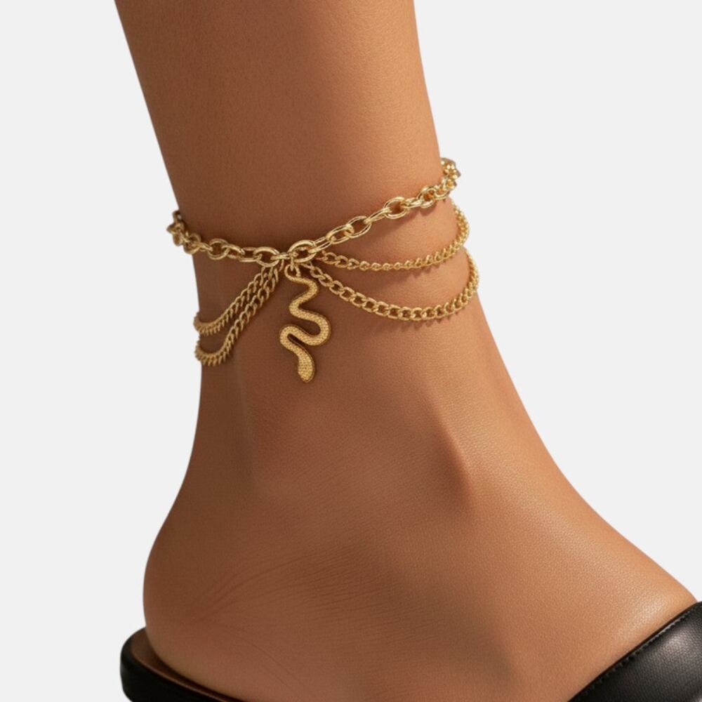 Gold Snake Multilayer Ankle Bracelet